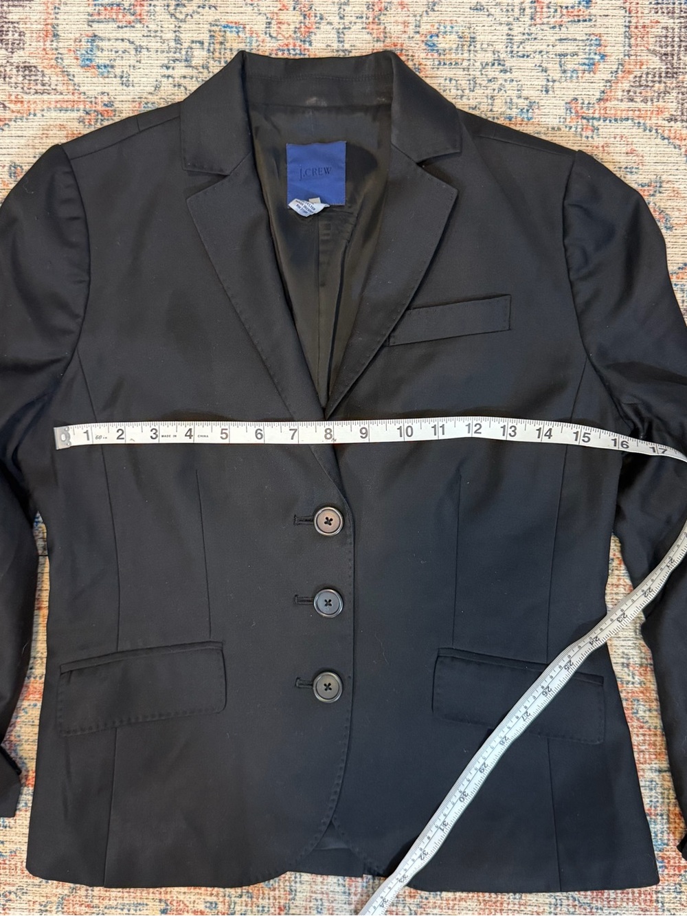 J.Crew Vintage Black 100% Wool Blazer 3 Button Tailored Old Money Size 4 S - Picture 7 of 9